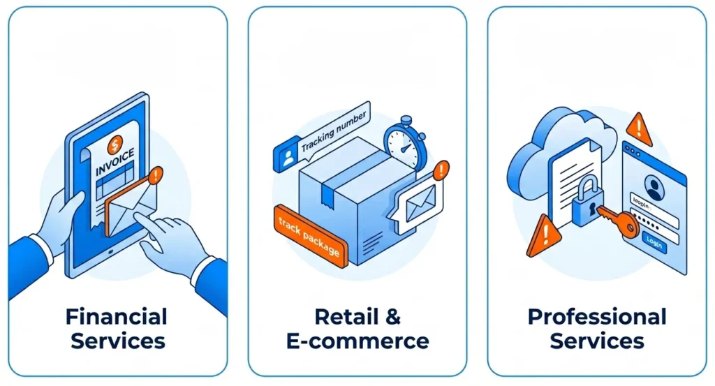 Phishing simulation program template examples matched to real threats for small business industries