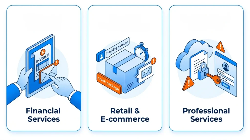 Phishing simulation program template examples matched to real threats for small business industries